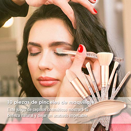 ViVid Stella Pinceles de Maquillaje 10 Piezas Mango Transparente de Cristal Set de Pinceles Cosméticos Acrílicos Bolsa de Maquillaje de Viaje Herramienta de Belleza Para Mujeres Niñas