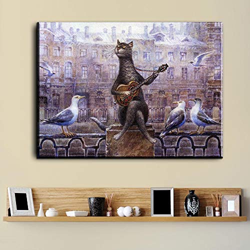 Vladimir Rumyantsev en el árbol niña gato mundo pintura al óleo pared arte imagen pintura lienzo impresión pared pintura sin marco pintura decorativa A133 50x70cm
