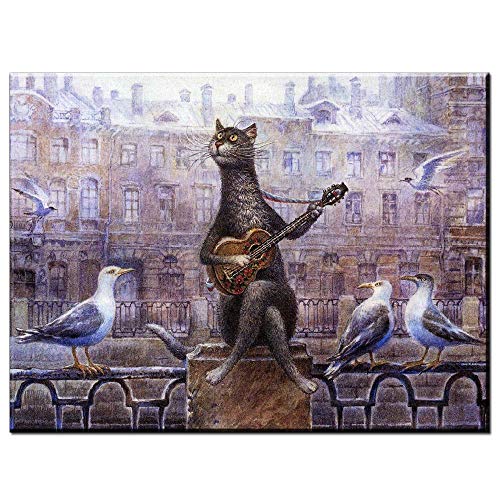 Vladimir Rumyantsev en el árbol niña gato mundo pintura al óleo pared arte imagen pintura lienzo impresión pared pintura sin marco pintura decorativa A133 50x70cm