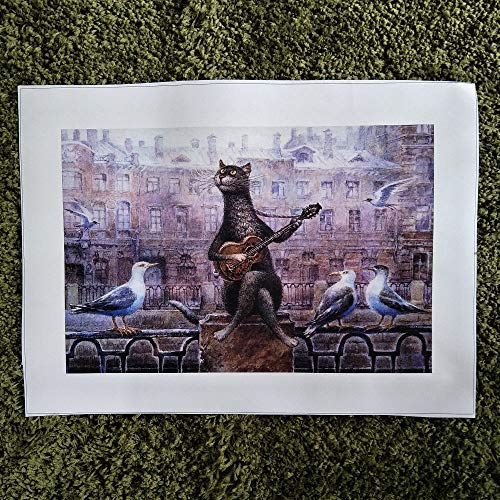 Vladimir Rumyantsev en el árbol niña gato mundo pintura al óleo pared arte imagen pintura lienzo impresión pared pintura sin marco pintura decorativa A133 50x70cm