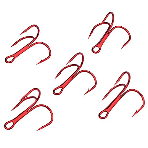 Vlook 200 pzas Redondas de Gancho de Pesca, Acero de Alto Carbono 3 Gancho Curvado, Resistente y Resistente a la corrosión, para Pesca de Agua Salada, tamaño 2#, Rojo