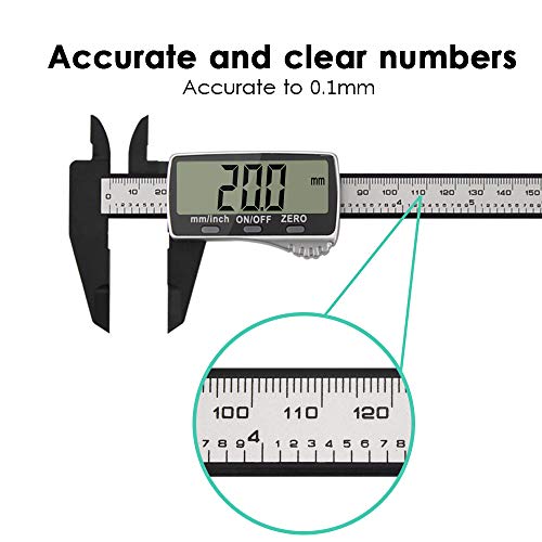 Vodlbov Calibre Digital Plástico de 0-150mm/ Pie de Rey Calibrador de Gran pantalla LCD, Alta precisión,Dos unidades, mm/pulgadas,Medida de Diámetro Interior,Exterior,Profundidad y Escalera.