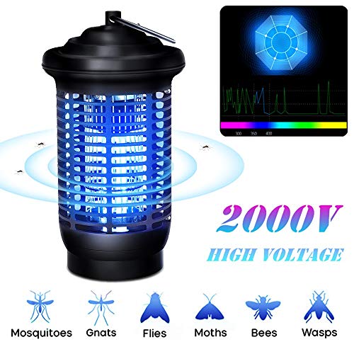 VOKSUN Lámpara Anti Mosquitos, 15W UV Electrico Mata Mosquitos 360° Repelente Zapper de Mosquitos con IPX4 Impermeable, 2000V Trampas para Insectos Mosquito Killer Interior y Exterior