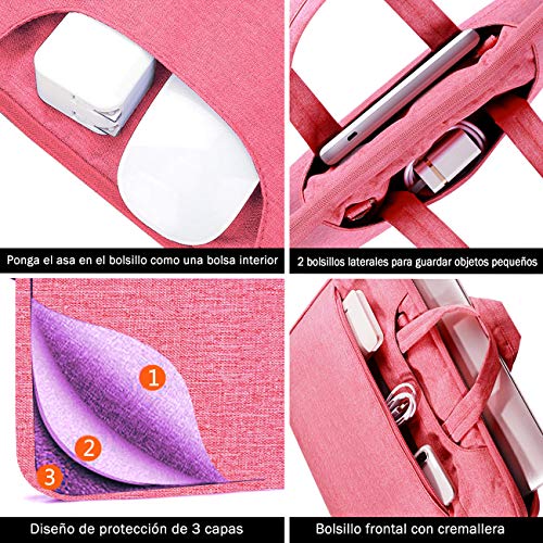 Voova 15 15.6 14 Pulgadas Funda Maletín Ordenador Portátiles Bolso Bandolera para Portátil con Asa De Transporte para Macbook Pro Retina/Macbook Pro/Elit Book/XPS15/Chromebook,Hombre& Mujer,Rosado