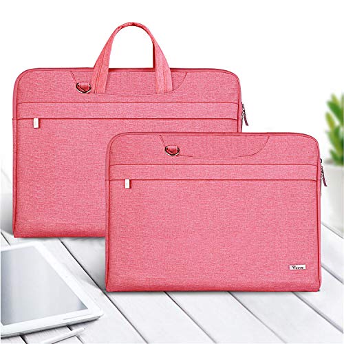 Voova 15 15.6 14 Pulgadas Funda Maletín Ordenador Portátiles Bolso Bandolera para Portátil con Asa De Transporte para Macbook Pro Retina/Macbook Pro/Elit Book/XPS15/Chromebook,Hombre& Mujer,Rosado