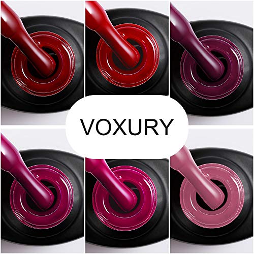 VOXURY Esmalte de Uñas Semipermanente Uñas de Gel UV LED Kit Roja Burdeos de Manicura 6pcs 10ml con Caja de regalo