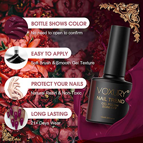 VOXURY Esmalte de Uñas Semipermanente Uñas de Gel UV LED Kit Roja Burdeos de Manicura 6pcs 10ml con Caja de regalo