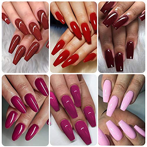 VOXURY Esmalte de Uñas Semipermanente Uñas de Gel UV LED Kit Roja Burdeos de Manicura 6pcs 10ml con Caja de regalo