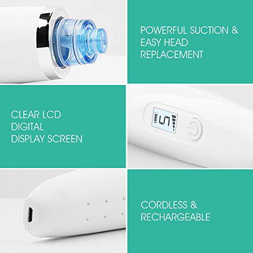 VOYOR Limpiador de Poros 6-en-1 Succionador de Puntos Negros Limpiador Facial Electrónico 6 Cabezales Extractor Puntos Negros Quita Espinillas y Puntos Negros y Acné con LCD BR510