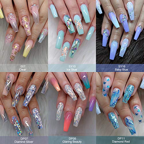 Vrenmol Poly Gel Polygel Nails Builder Enhancement Glitter Nail Gel Diamond Style Mix Extension UV Gel Nail Polish Easy Trendy Beginner DIY Nail Art for Lady 6PCS-15g