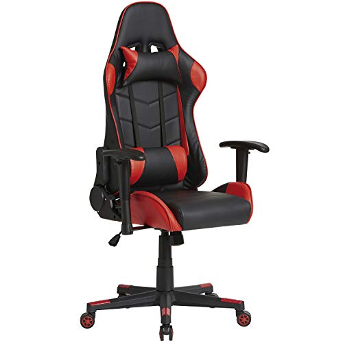 VS Venta-stock Sillón de Oficina Gaming Racer Profesional Rojo, Silla con Reposacabeza Apoyo y Cojín Lumbar (Piel sintética, inclinación y Altura Regulable, reposabrazos Ajustables, reclinable 180º)