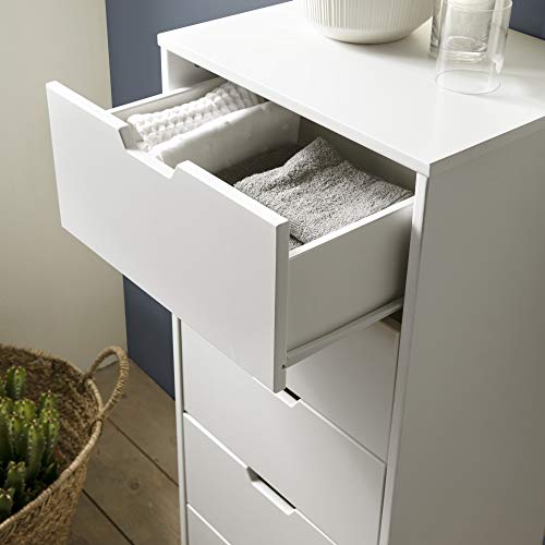 VS Venta-stock Sinfonier de Noche Miranda de 4 cajones Blanco, DM Lacado, Patas de Madera y guías metálicas