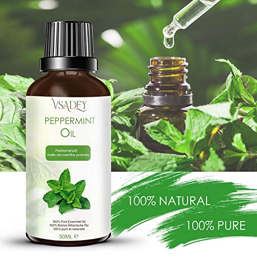 VSADEY Aceite Esencial de Menta 50ml, Aceite de Menta 100% Puro, Natural y Vegano, Aceite de Aromaterapia de Calidad Terapéutica para Difusor, Fragancia para el Hogar, Bricolaje