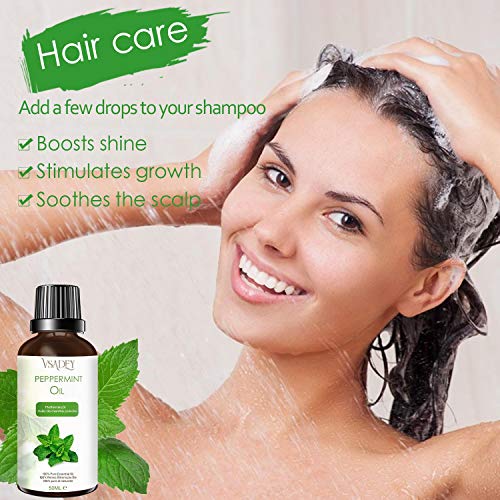 VSADEY Aceite Esencial de Menta 50ml, Aceite de Menta 100% Puro, Natural y Vegano, Aceite de Aromaterapia de Calidad Terapéutica para Difusor, Fragancia para el Hogar, Bricolaje