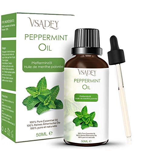 VSADEY Aceite Esencial de Menta 50ml, Aceite de Menta 100% Puro, Natural y Vegano, Aceite de Aromaterapia de Calidad Terapéutica para Difusor, Fragancia para el Hogar, Bricolaje