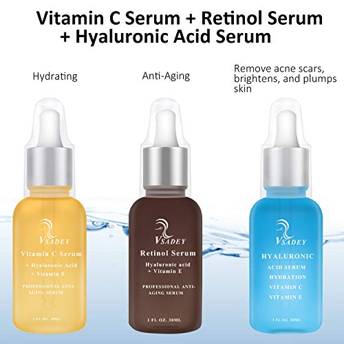 Vsadey Serum con Retinol Cara de 2,5% con ácido hialurónico vitamina E suero Antiarrugas antienvejecimiento para la piel. Mejora los bolsillos debajo del suero para los ojos 30ml