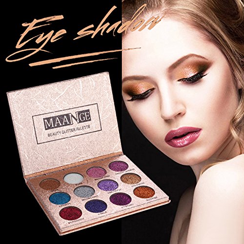Vtrem Paleta de sombras de ojos, 12 colores, purpurina, ojos ahumados, impermeable, sombra de ojos, maquillaje cosmético