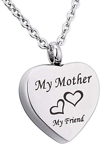 VVHN Mi Madre + mi Amigo Cilindro conmemorativo en Forma de corazón Ur Collar Colgante joyería de cremación de Acero Inoxidable 316