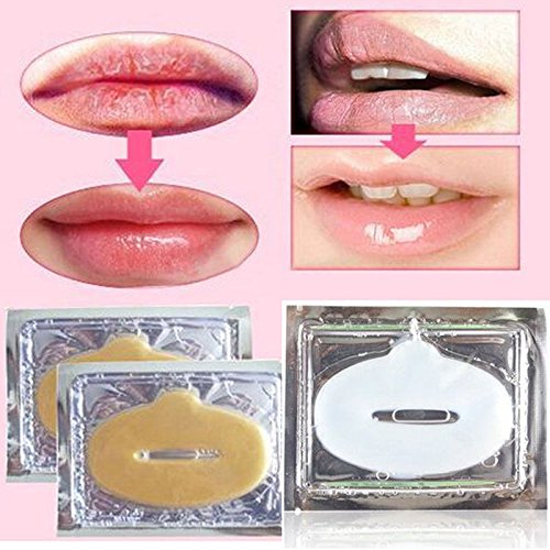 VWH - Lote de 10 máscaras de labios con cristales dorados y colágeno y pompa para labios redondos, potentes y hidratantes