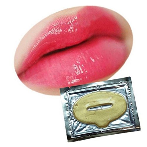 VWH - Lote de 10 máscaras de labios con cristales dorados y colágeno y pompa para labios redondos, potentes y hidratantes