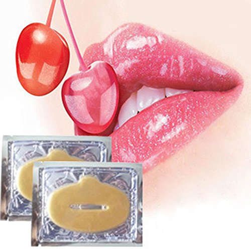 VWH - Lote de 10 máscaras de labios con cristales dorados y colágeno y pompa para labios redondos, potentes y hidratantes