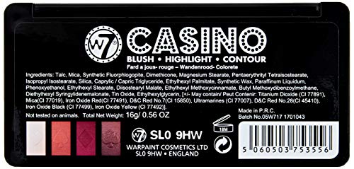W7 Casino Blush/Highlight and Contour Face Palette, 16 g