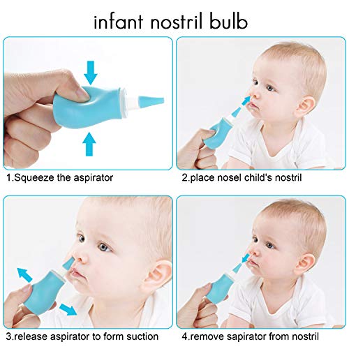 WADEO Aspirador Nasal para bebé, Limpiador Nasal Limpiador de moco para el alivio de la congestión nasal Reutilizable para Bebes Ninos Azul