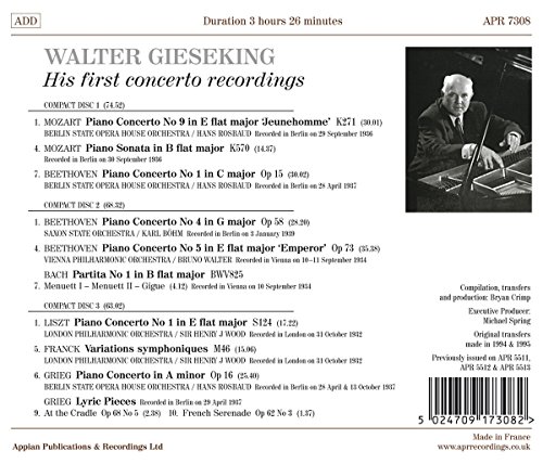 Walter Gieseking : Ses premiers enregistrements de concertos, vol. 1-3.