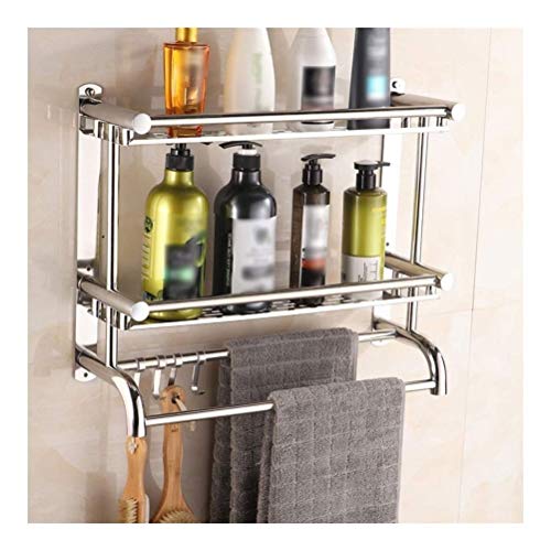 WANBAO Estante de Ducha Colgante de Acero Inoxidable montado en la Pared Toallero de baño Pulido Rectángulo Perforación Multicapa 40~60 cmZwj-0986(50cm, Double Layer)