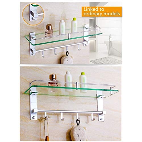 WANBAO Estantes de baño Cuadrados, Estante Organizador de baño de Pared de Aluminio y Vidrio Templado con ganchosZwj-0986(25cm, Linked to Ordinary Models)