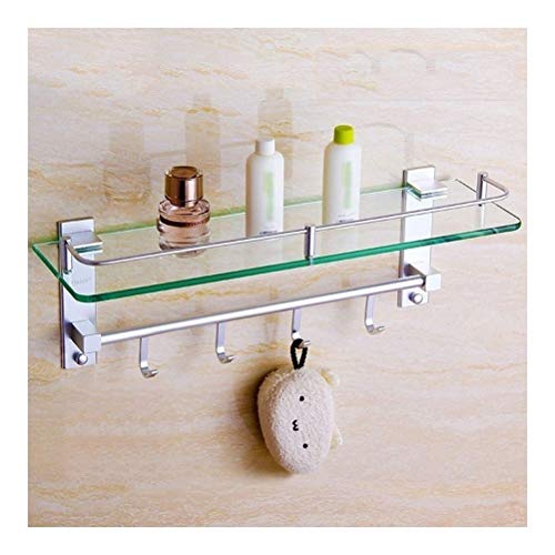 WANBAO Estantes de baño Cuadrados, Estante Organizador de baño de Pared de Aluminio y Vidrio Templado con ganchosZwj-0986(25cm, Linked to Ordinary Models)