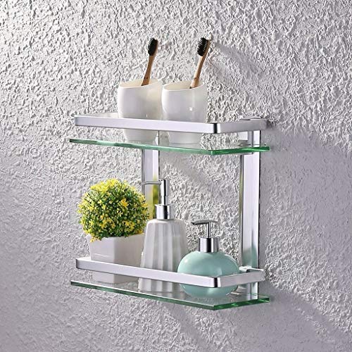 WANBAO Estantes de Vidrio para baño de 2 Niveles, Carrito de Ducha, Canasta de baño, Estante de Almacenamiento, Estante de Aluminio montado en la paredZwj-0986