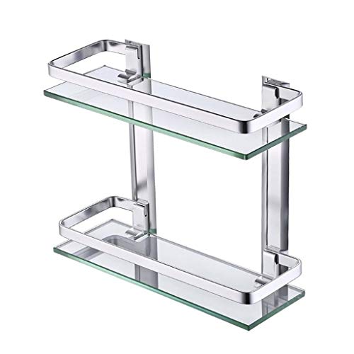 WANBAO Estantes de Vidrio para baño de 2 Niveles, Carrito de Ducha, Canasta de baño, Estante de Almacenamiento, Estante de Aluminio montado en la paredZwj-0986