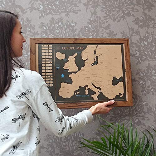 Wanderlust Mapa Mundi Rascar y Mapa Rascable Europa, Color Negro y Dorado, 61 x 43 Centímetros, Hechos en Europa