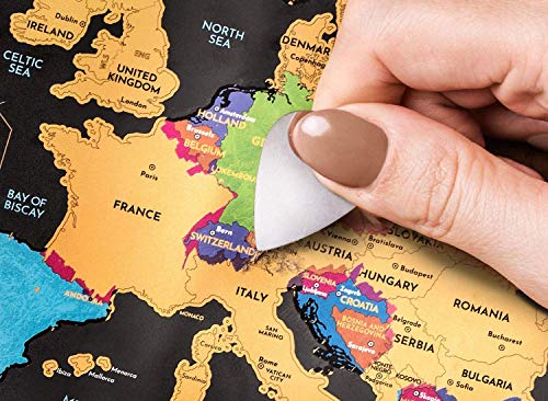 Wanderlust Mapa Mundi Rascar y Mapa Rascable Europa, Color Negro y Dorado, 61 x 43 Centímetros, Hechos en Europa