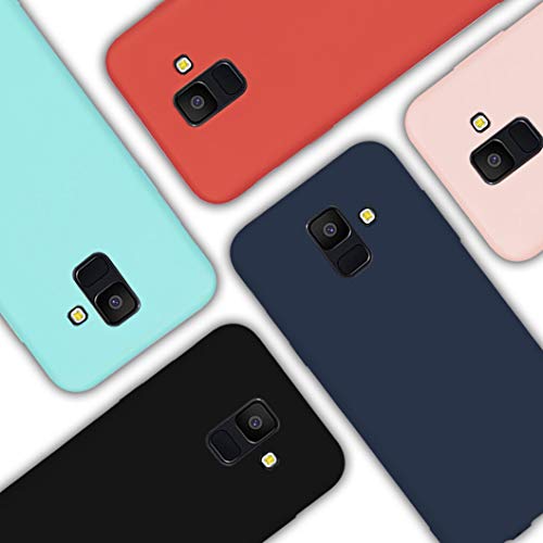 Wanxideng - 6X Funda para Compatible con Samsung Galaxy A6 2018, Carcasa Suave Mate en Silicona TPU - Soft Silicone Case Cover [ Negro+ Rojo+ Azul Oscuro + Rosa + Verde Menta + Traslucido ]