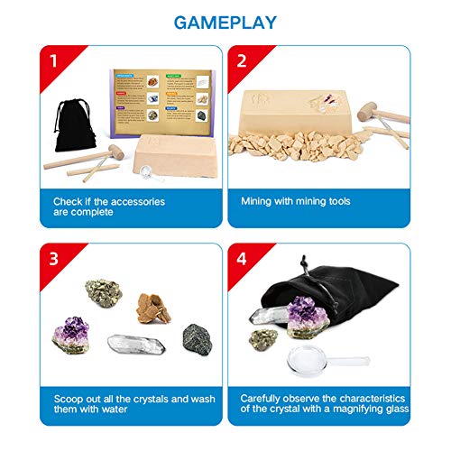 Wan&ya Cristal Gema Fossil Dig Kit de Piedras Preciosas de excavación Conjunto Minería para Niños/Geología Educación Regalo de cumpleaños de la Ciencia,A
