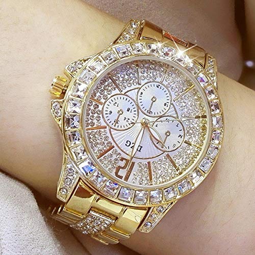 Warmwin Relojes de Moda para Damas y Relojes de Diamantes para Damas Top Damas Casual Damas Pulsera Relojes de Cristal-S ilver