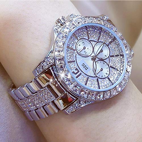 Warmwin Relojes de Moda para Damas y Relojes de Diamantes para Damas Top Damas Casual Damas Pulsera Relojes de Cristal-S ilver