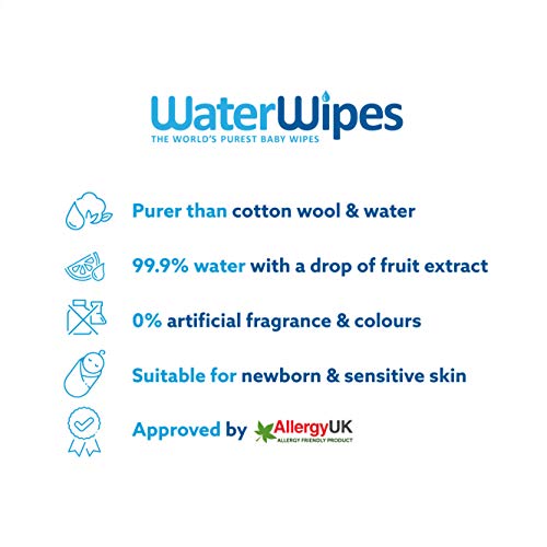 WaterWipes Toallitas para Pieles Sensible de Bebé, 99.9% agua purificada, 4 paquetes x 60 toallitas (240 toallitas)