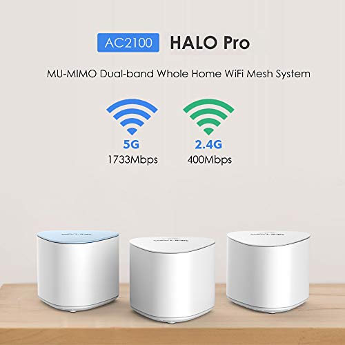 WAVLINK HALO Pro AC2100 Tri-Band Whole Home Mesh WiFi System, 2.4GHz 400Mbps and 5GHz 867Mbps+1733Mbps, Cubre 1500 pies Cuadrados con Touchlink y MU-MIMO Technology-3 Pack