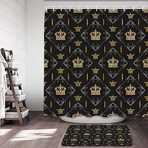 Wdoci Juego de Cortinas de Ducha Antideslizantes para baño,Background Image in Royal Style Alfombrilla de baño y Cortina de Ducha Impermeable(150x180cm)