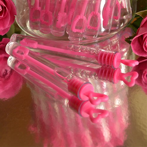 WeddingTree 48 Pompas de Jabon Boda Rosa - Pomperos Boda - con Mango en Forma de Corazón para Bodas, Bautizos, Cumpleaños, San Valentín u Otras Celebraciones