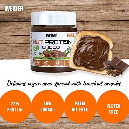 Weider Whey Protein Crunchy Choco Vegan Spread 250 g. 100% vegana, Baja en azúcares, efecto crunchy, 23% proteína de guisante