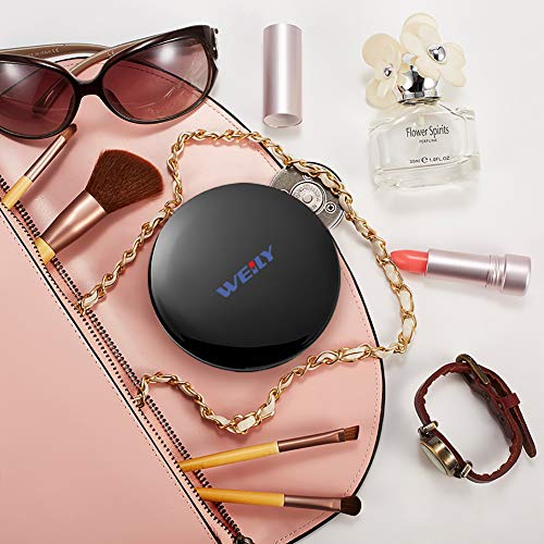 WEILY Espejo de Maquillaje Compacto para Viajes, Espejo de Bolsillo de Aumento 1X/7X con Rotación Ajustable de 180 °, Mini Espejo Portátil Plegable Redondo (7X, Negro)