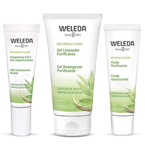 Weleda – Paquete antiacné completo con gel limpiador purificante 100 ml, líquido opaco 30 ml, sérum SOS Brufoli 10 ml + Tisana de regalo Tisaniamo