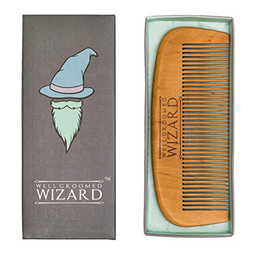 Well Groomed Wizard Peine Barba Clásico de Madera Anti Estática para la Barba, el Bigote y el del Pelo | Utilizar con Aceites, Bálsamos y Cera
