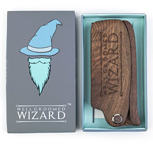 Well Groomed Wizard Peine de la Barba Plegable Sandalo, de Madera, Anti Estática Bigote y Peine del pelo, uso con Aceites Bálsamos y cera