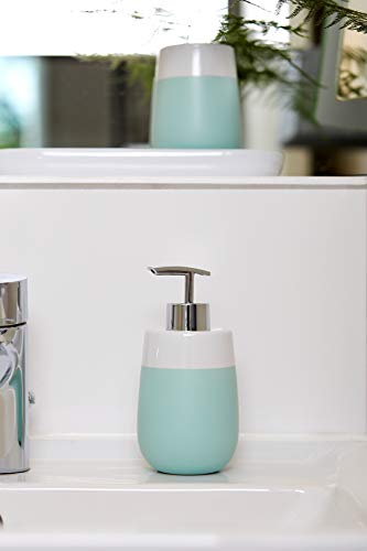 Wenko Malta Dosificador Jabón 0.3 L, Cerámica, Verde Menta, 7.5x7.5x15.5 cm