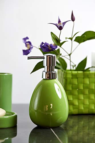 Wenko Polaris Dosificador Jabón 0.39 L, Cerámica, Verde, 9x9.5x16 cm